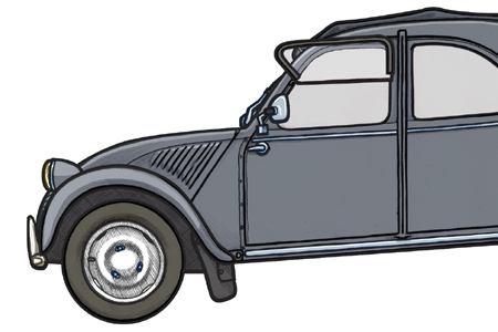 Close up detail of a Citroen 2CV