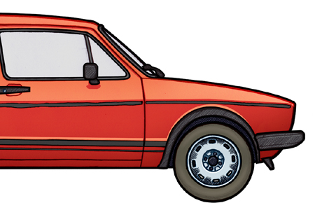 Close up detail of a  1976 VW Golf GTI Mk1