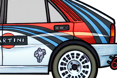 Close up detail of a 1992 Lancia Delta Intergrale HF