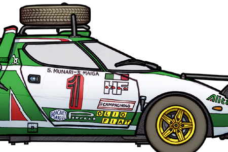 Close up detail of a 1992 Lancia Delta Intergrale HF