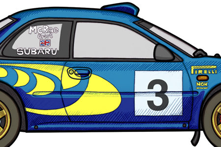 Close up detail of a 1997 Subaru Impreza WRC