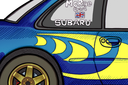 Close up detail of a 1997 Subaru Impreza WRC